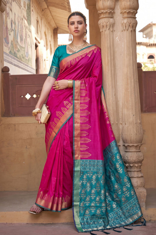 Elegant Rani Pink Soft Silk Woven Designer Saree for Women