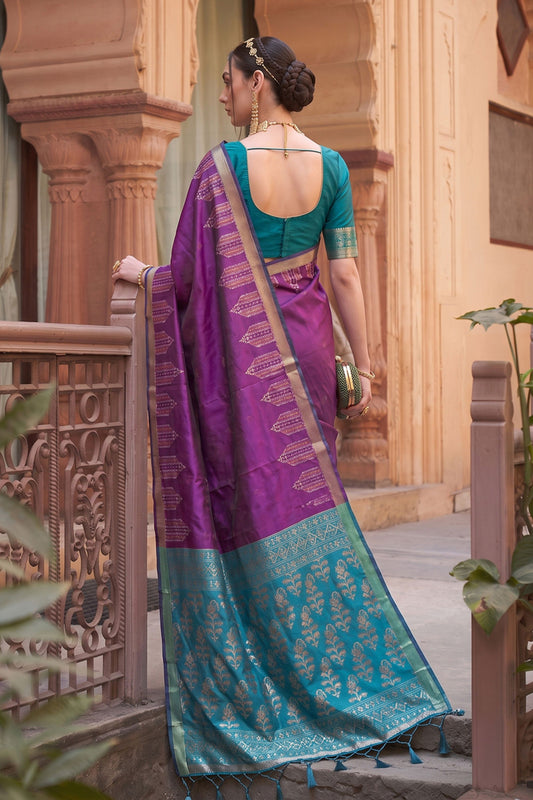 Stunning Purple Soft Silk Woven Designer Saree for Women