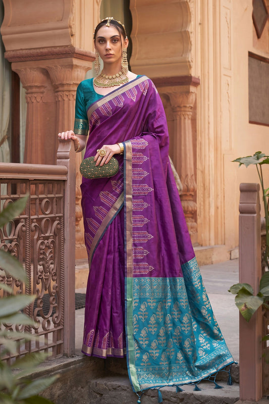 Stunning Purple Soft Silk Woven Designer Saree for Women