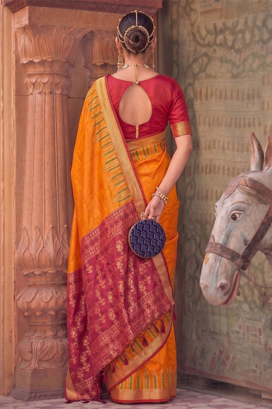 Graceful Orange Woven Designer Saree Traditional Border for Women