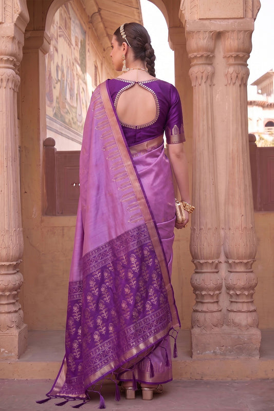 Stylish Lavender Purple Soft Silk Woven Designer Saree for Women