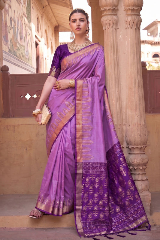 Stylish Lavender Purple Soft Silk Woven Designer Saree for Women