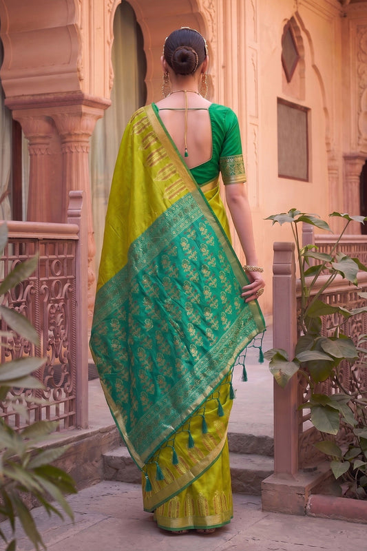 Vibrant Lime Green Soft Silk Woven Designer Saree for Women