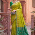 Vibrant Lime Green Soft Silk Woven Designer Saree for Women