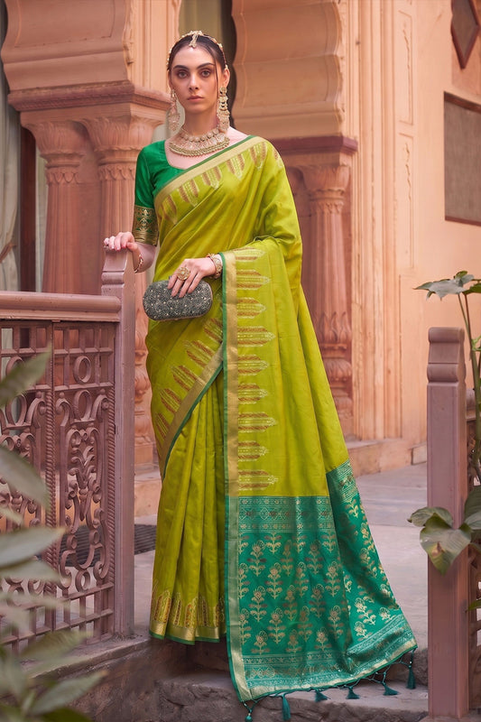 Vibrant Lime Green Soft Silk Woven Designer Saree for Women