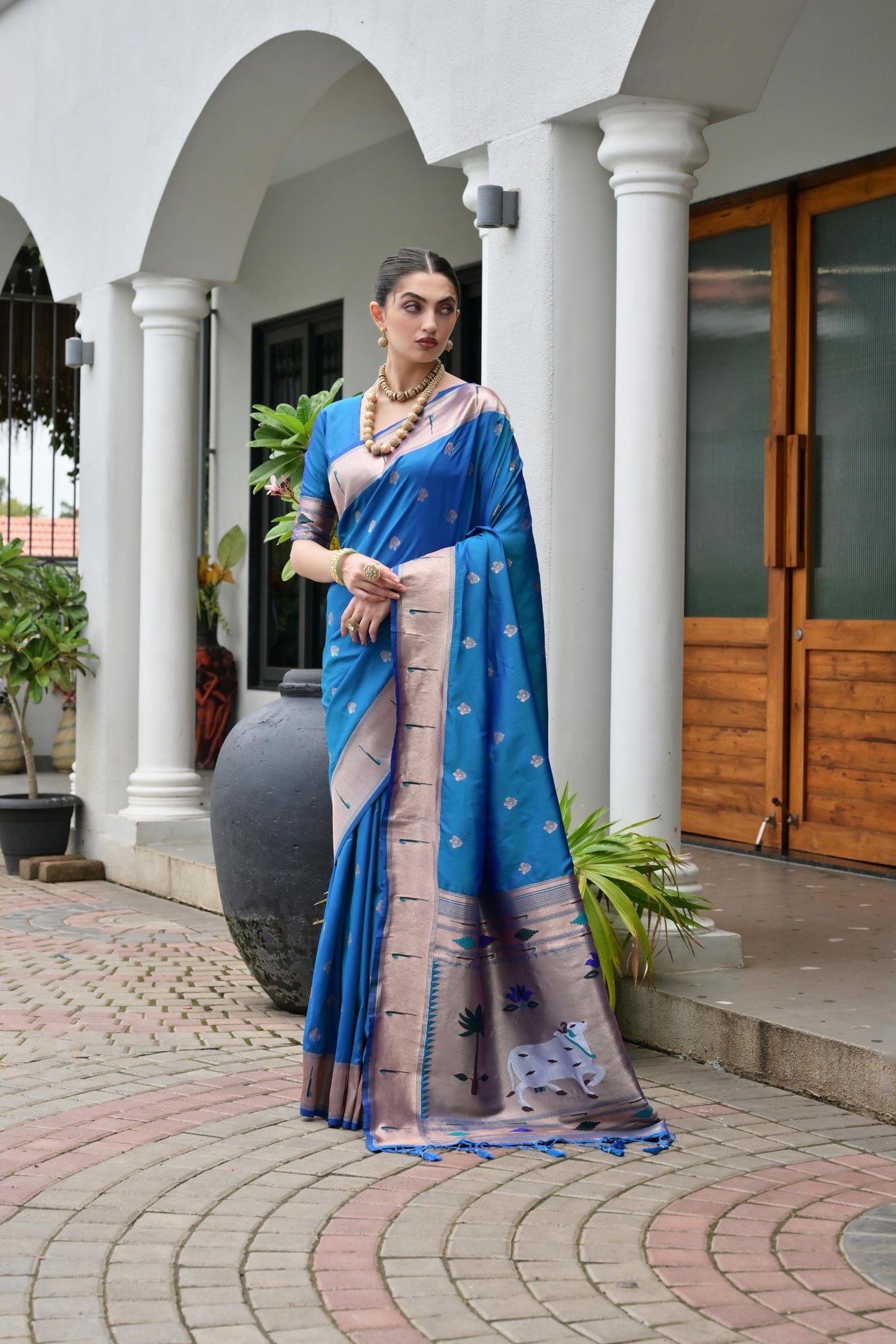 Royal Blue Banarasi Silk Weaving Saree with Zari Border
