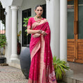 Stunning Rani Pink Banarasi Silk Weaving Saree with Zari Border