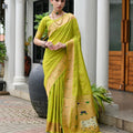 Graceful Lime Green Banarasi Silk Weaving Saree with Zari Border