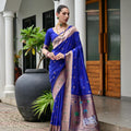 Stylish Blue Banarasi Silk Weaving Saree with Zari Border