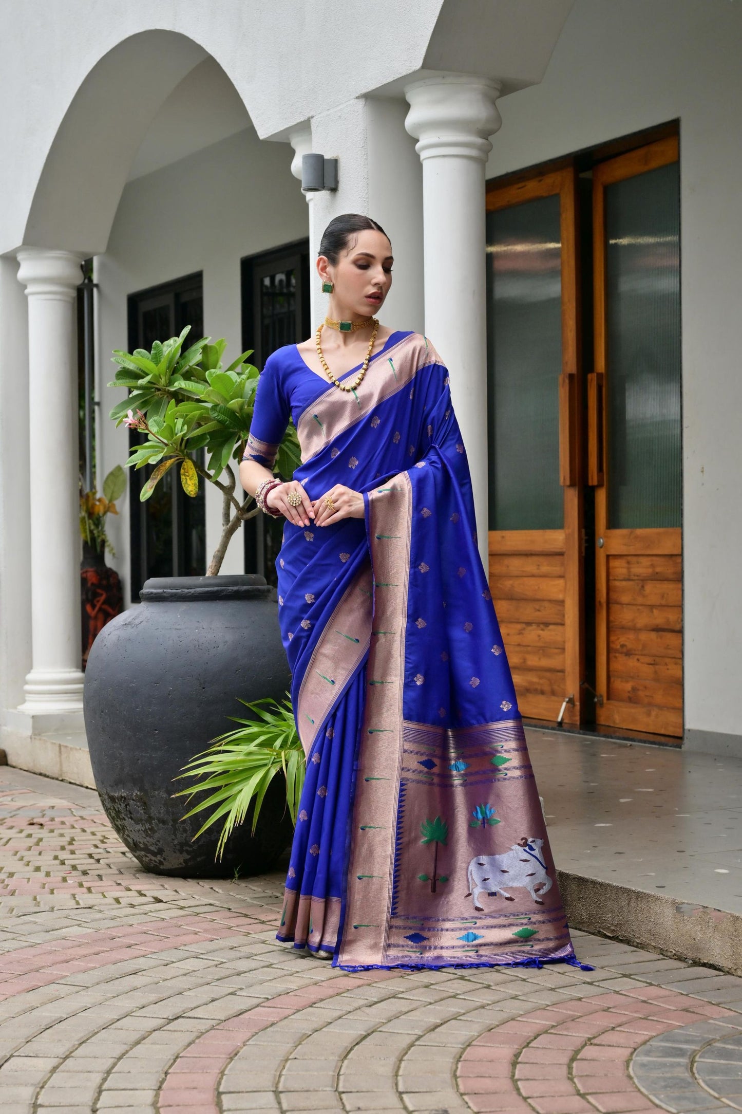Stylish Blue Banarasi Silk Weaving Saree with Zari Border