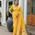 Premium Yellow Banarasi Silk Weaving Saree with Zari Border