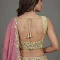 Elegant Beige Tissue Silk Embroidered Designer Lehenga Choli with Pink Dupatta for Wedding