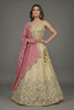 Elegant Beige Tissue Silk Embroidered Designer Lehenga Choli with Pink Dupatta for Wedding