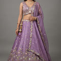 Stylish Lavender Tissue Silk Embroidered Designer Lehenga Choli with Dupatta for Wedding