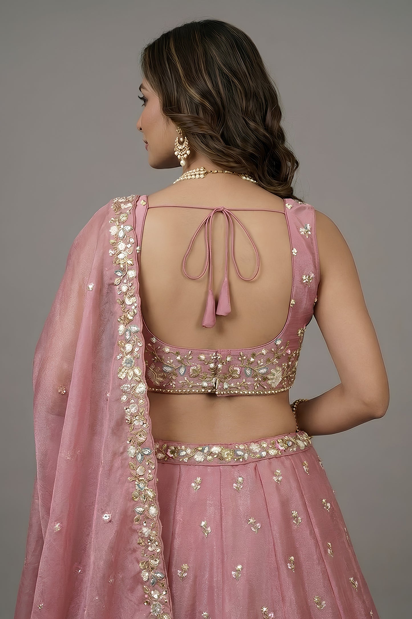 Beautiful Pink Tissue Silk Embroidered Designer Lehenga Choli with Dupatta for Wedding