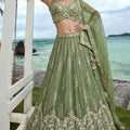 Refreshing Olive Green Chiffon Embroidered Designer Lehenga Choli with Dupatta for Wedding
