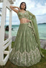 Refreshing Olive Green Chiffon Embroidered Designer Lehenga Choli with Dupatta for Wedding