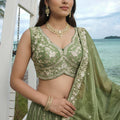 Refreshing Olive Green Chiffon Embroidered Designer Lehenga Choli with Dupatta for Wedding