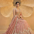 Lovely Peach Pink Embroidered Designer Lehenga Choli with Dupatta for Wedding