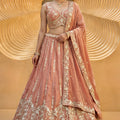 Lovely Peach Pink Embroidered Designer Lehenga Choli with Dupatta for Wedding