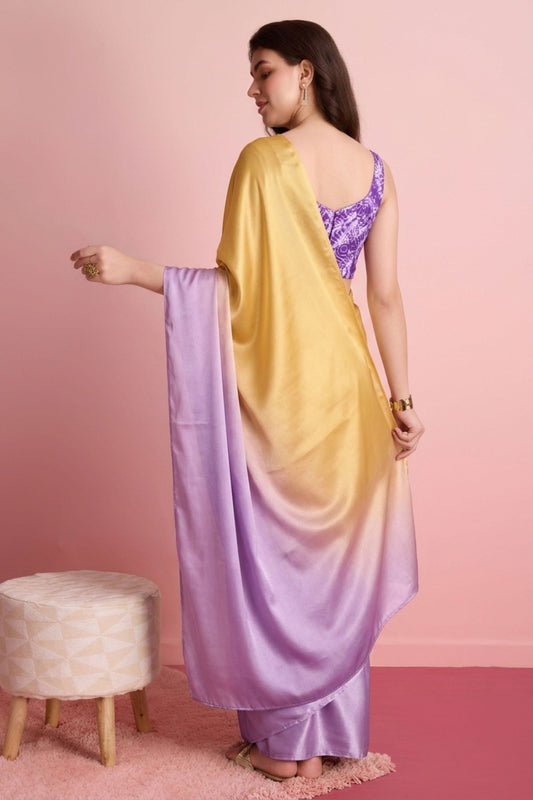 Stylish Lavender Satin Pedding Saree Printed Blouse for Women