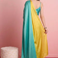 Vibrant Teal Blue Satin Pedding Saree Printed Blouse for Women