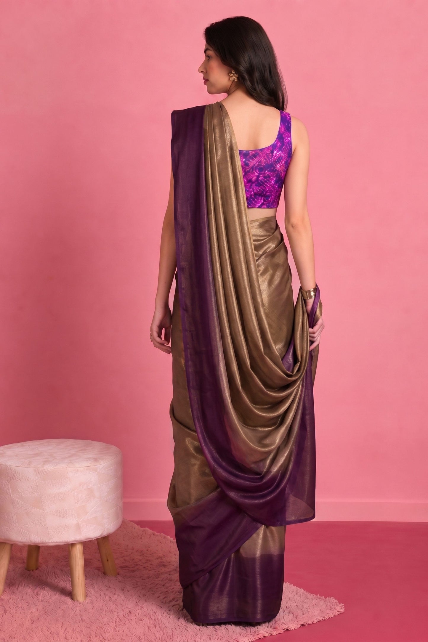 Graceful Brown Satin Saree Printed Blouse for Women