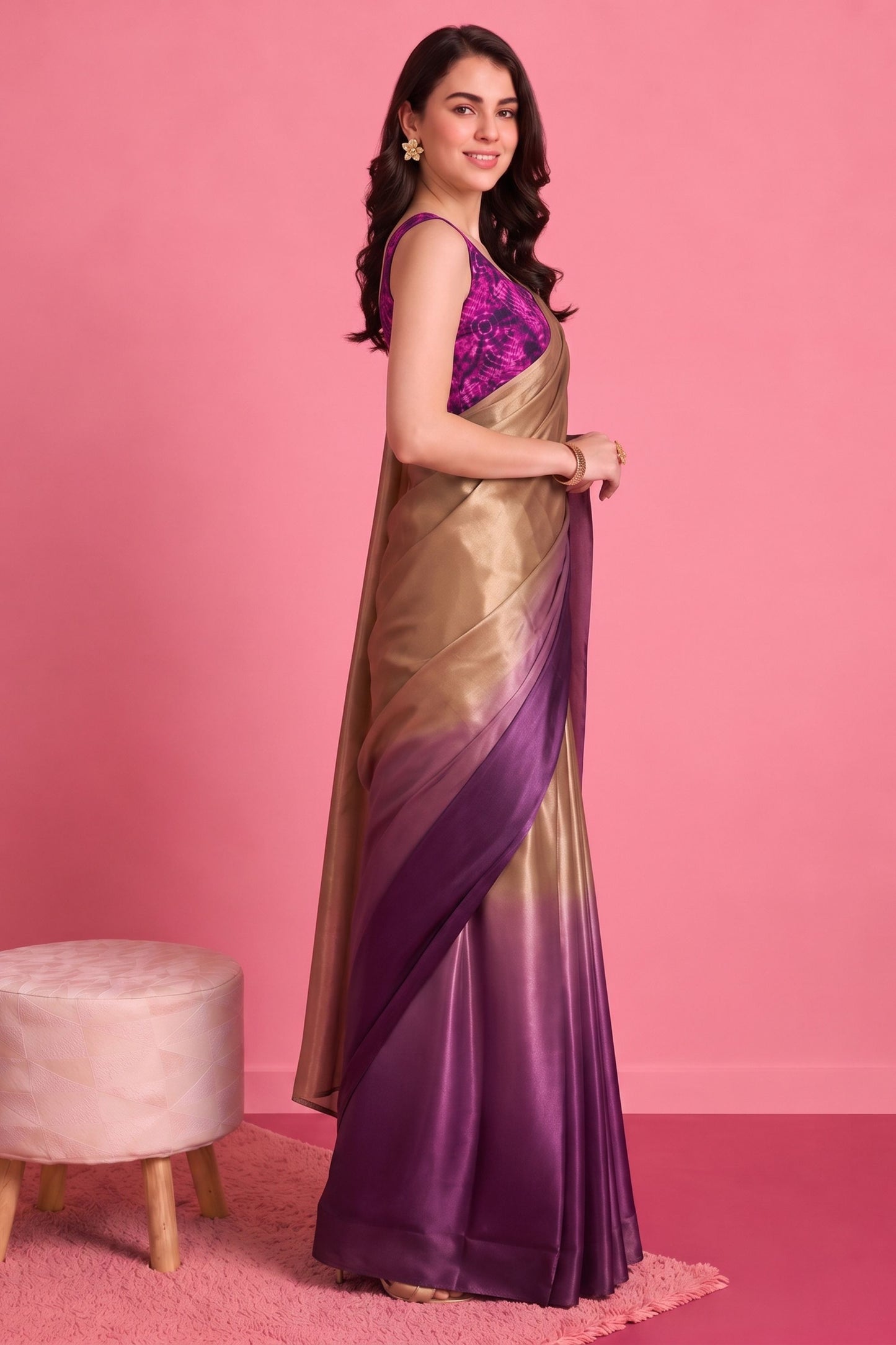 Graceful Brown Satin Saree Printed Blouse for Women