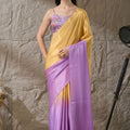 Premium Lavender Satin Saree Floral Printed Blouse for Women