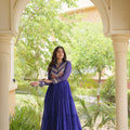 Elegant Navy Blue Faux Georgette Bandhani Printed Designer Gown with Kutchi Patch Work