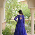 Elegant Navy Blue Faux Georgette Bandhani Printed Designer Gown with Kutchi Patch Work