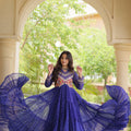 Elegant Navy Blue Faux Georgette Bandhani Printed Designer Gown with Kutchi Patch Work