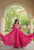 Beautiful Rani Pink Faux Georgette Bandhani Printed Designer Gown with Kutchi Patch Work
