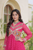 Beautiful Rani Pink Faux Georgette Bandhani Printed Designer Gown with Kutchi Patch Work