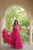 Beautiful Rani Pink Faux Georgette Bandhani Printed Designer Gown with Kutchi Patch Work