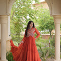Stunning Orange Faux Georgette Bandhani Printed Designer Gown with Kutchi Patch Work