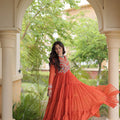Stunning Orange Faux Georgette Bandhani Printed Designer Gown with Kutchi Patch Work