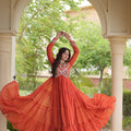Stunning Orange Faux Georgette Bandhani Printed Designer Gown with Kutchi Patch Work