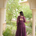 Stylish Wine Faux Georgette Bandhani Printed Designer Gown with Kutchi Patch Work