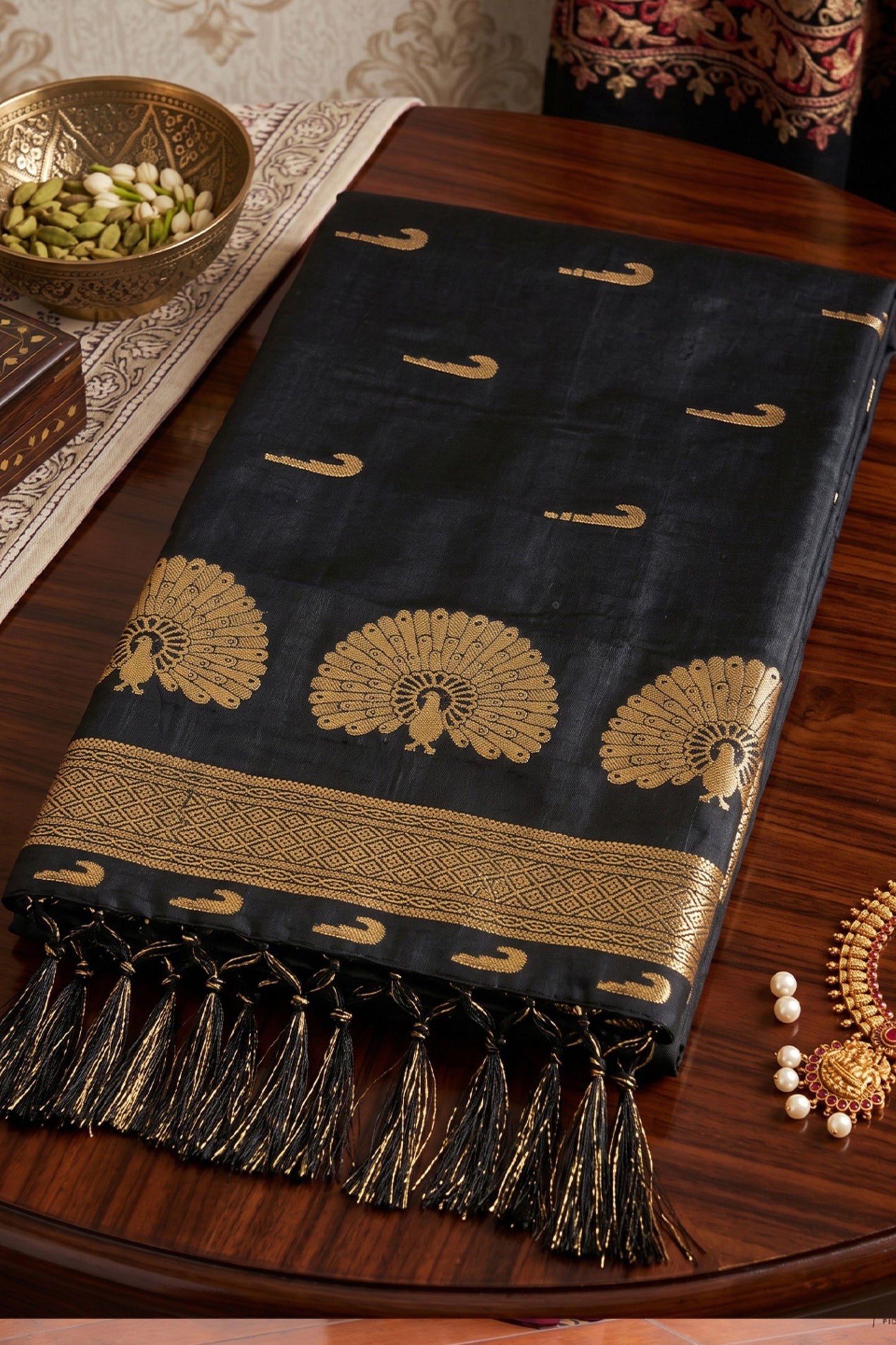 Elegant Black Soft Silk Woven Designer Saree for Women