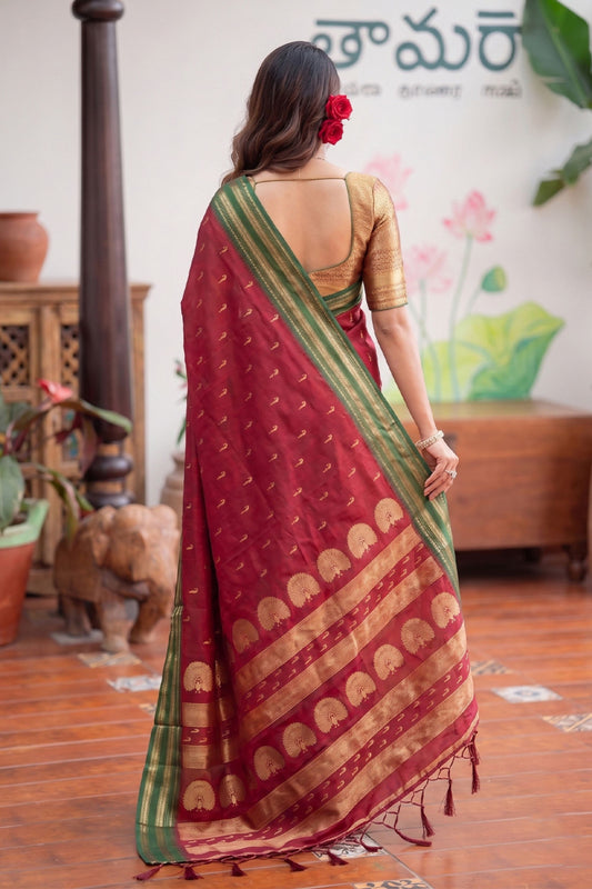 Beautiful Maroon Soft Silk Woven Designer Saree Border for Women