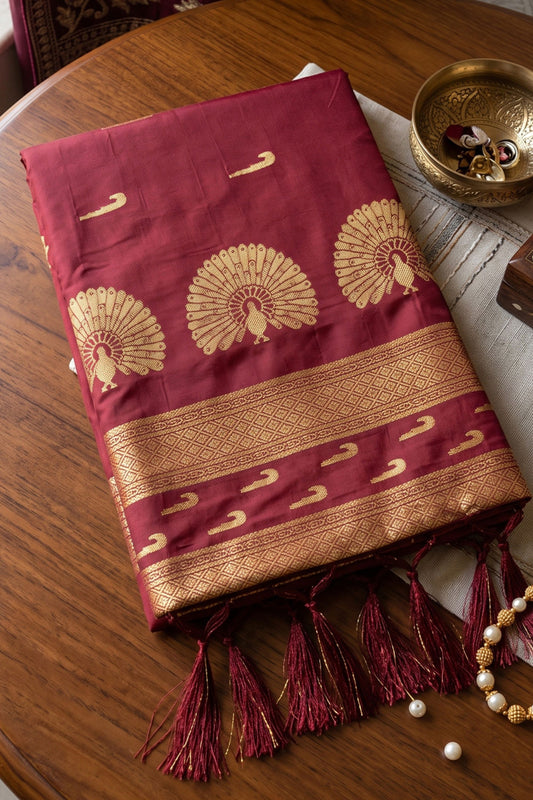 Beautiful Maroon Soft Silk Woven Designer Saree Border for Women