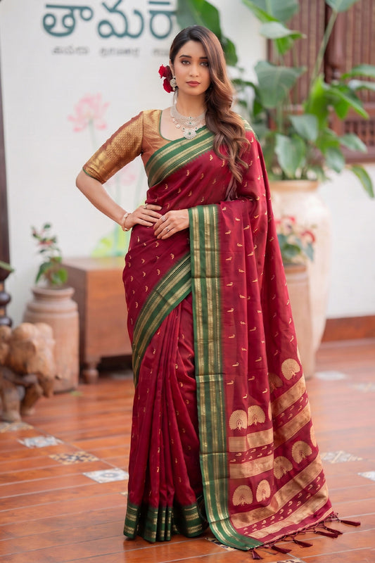 Beautiful Maroon Soft Silk Woven Designer Saree Border for Women