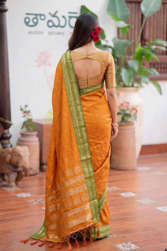Gracefull Orange Soft Silk Woven Designer Saree Border for Women