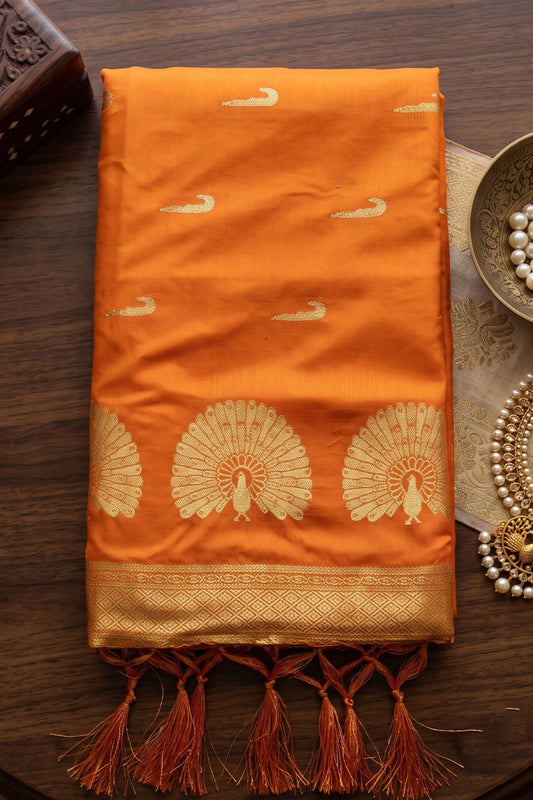 Gracefull Orange Soft Silk Woven Designer Saree Border for Women