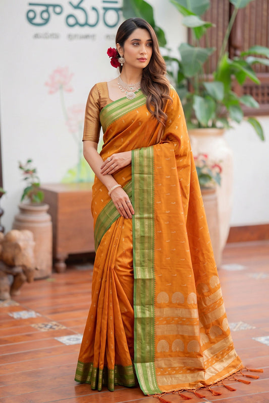 Gracefull Orange Soft Silk Woven Designer Saree Border for Women