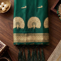 Lovely Rama Green Soft Silk Woven Designer Saree Maroon Border for Women