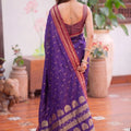 Stylish Purple Soft Silk Woven Designer Saree Maroon Border for Women