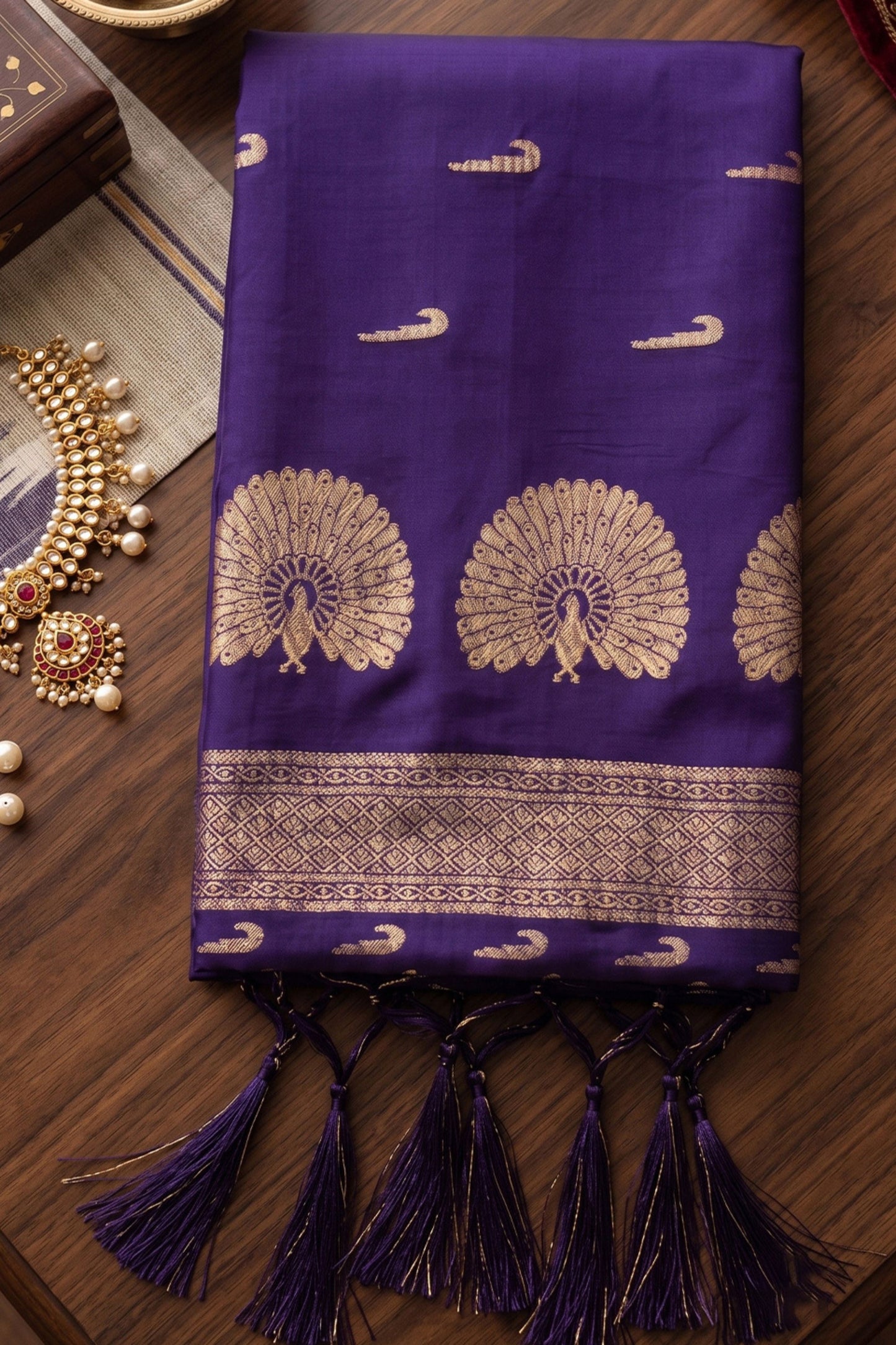 Stylish Purple Soft Silk Woven Designer Saree Maroon Border for Women