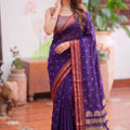 Stylish Purple Soft Silk Woven Designer Saree Maroon Border for Women